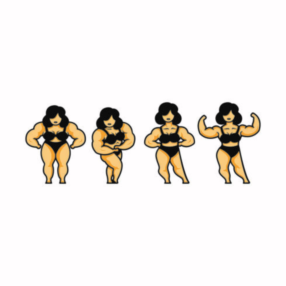 Set of Women Bodybuilders Cartoon vector