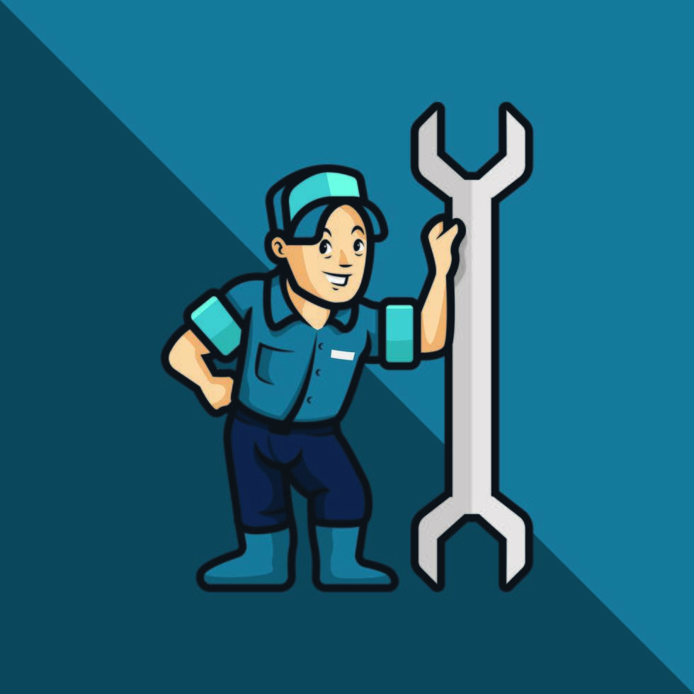 reparador con llave en estilo de dibujos animados vector