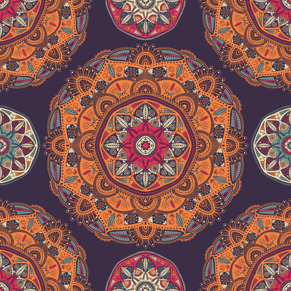 Seamless pattern with ornamental floral ethnic mandalas vector