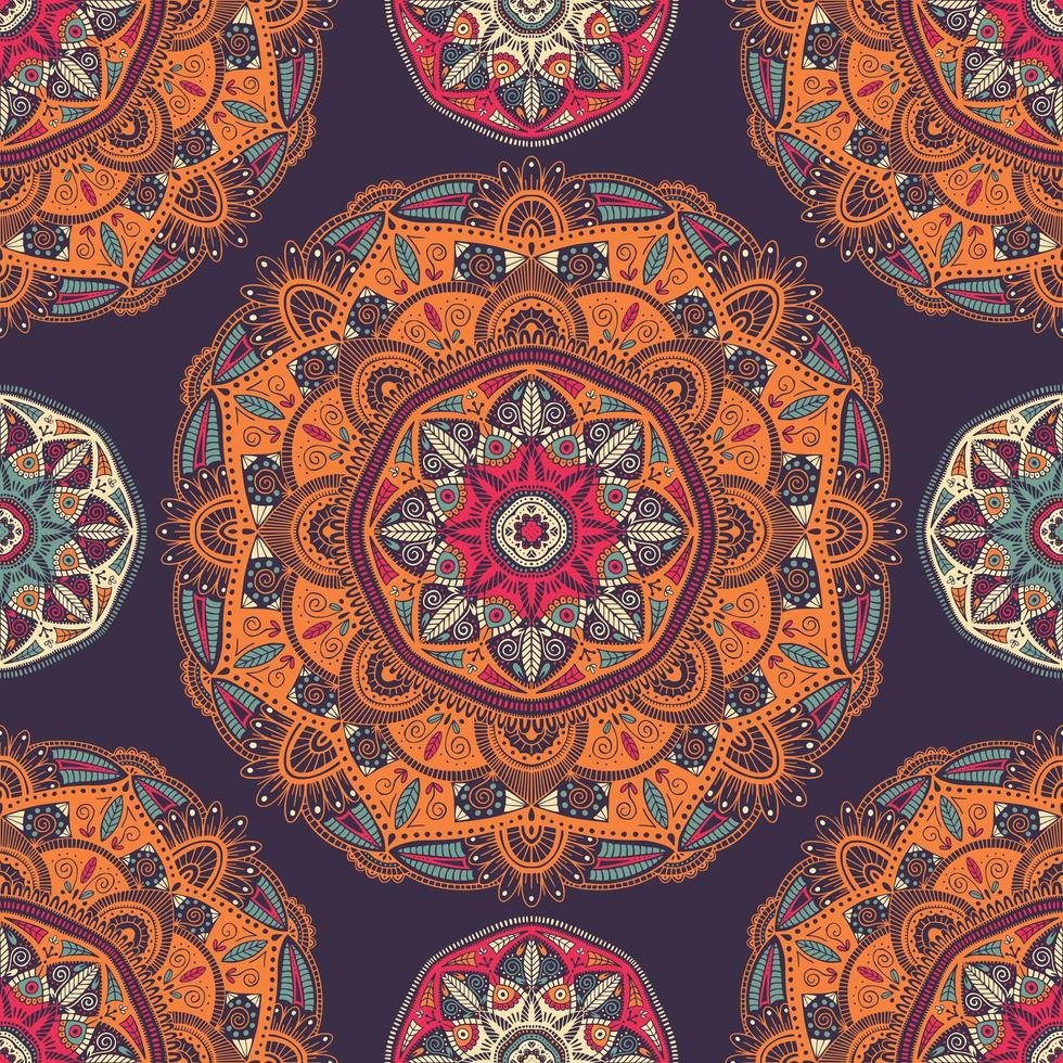 Seamless pattern with ornamental floral ethnic mandalas vector