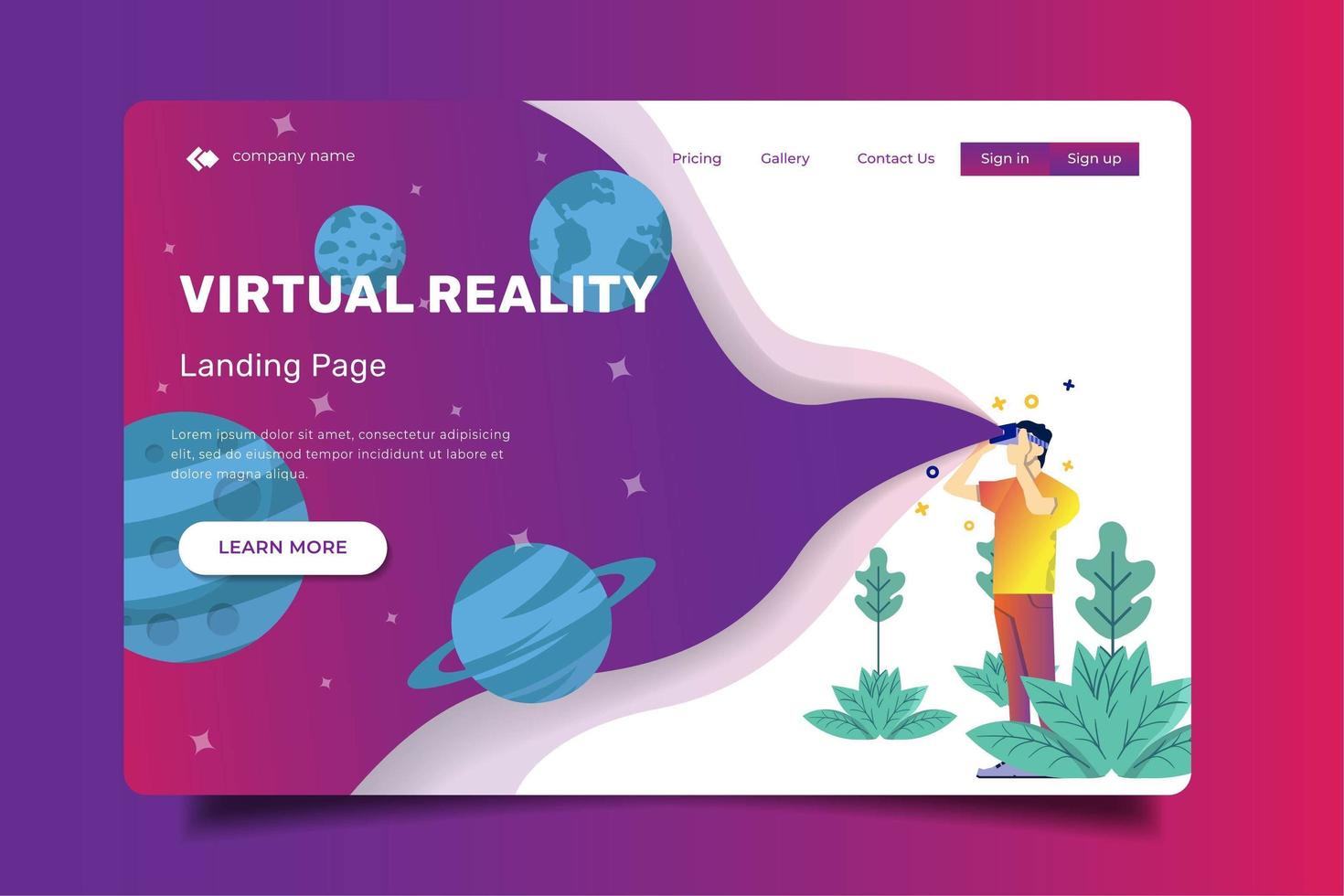 Landing Page with a Man Use Virtual Reality vector