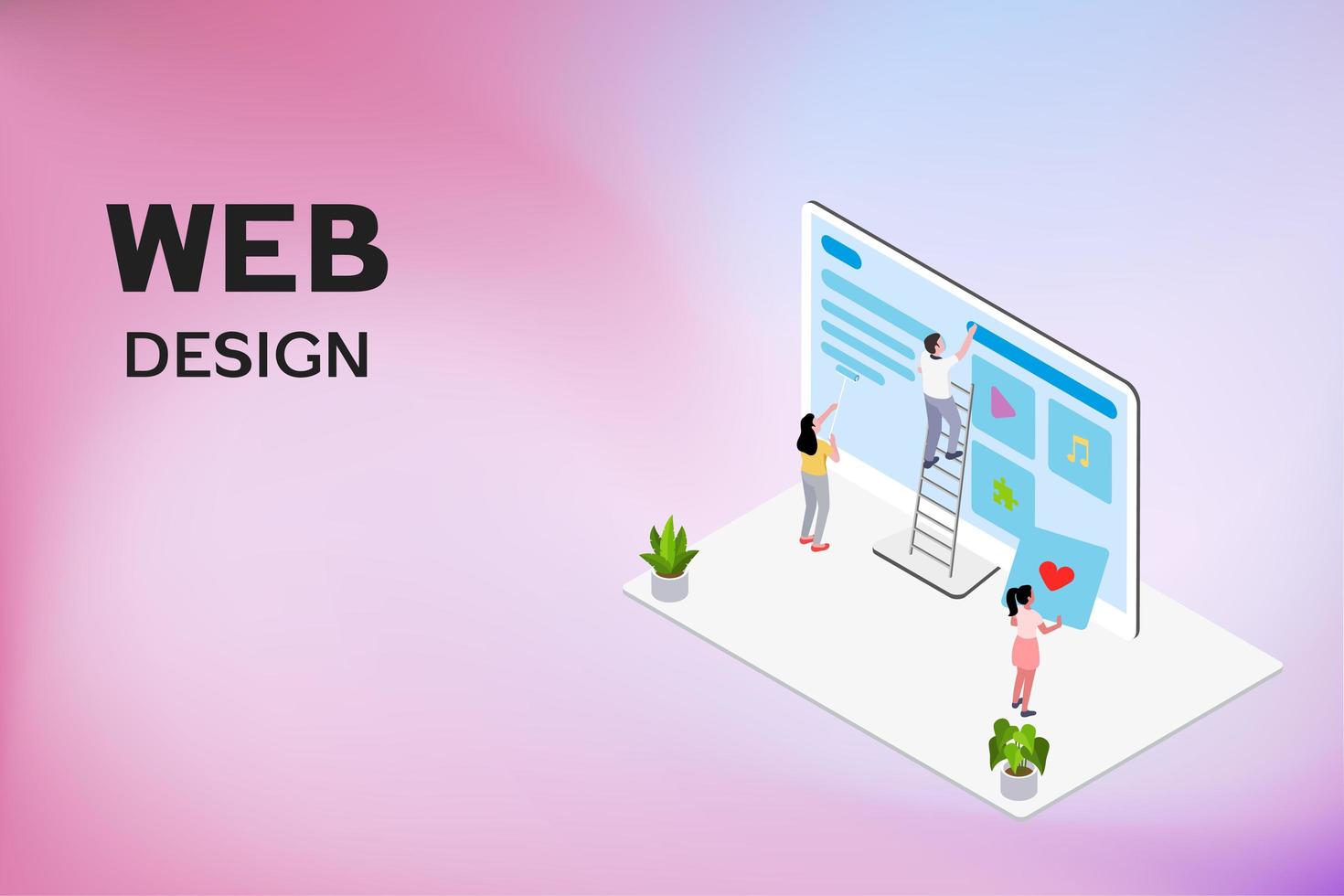 People Designing Web Page Using Ladder vector