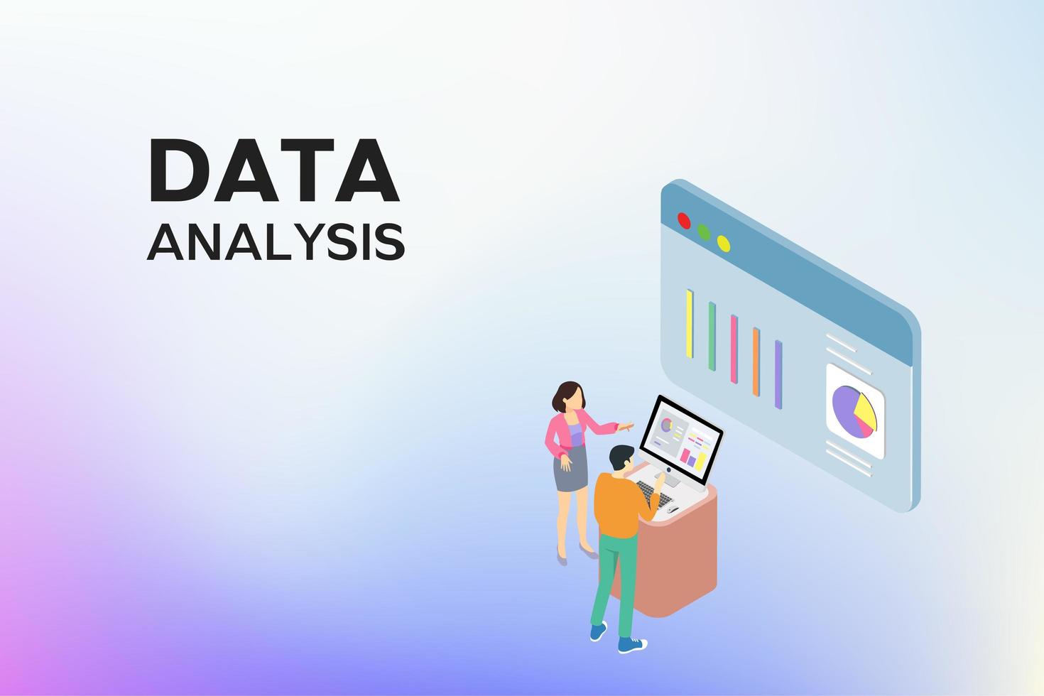 People Viewing Data on Computer Device Screen vector