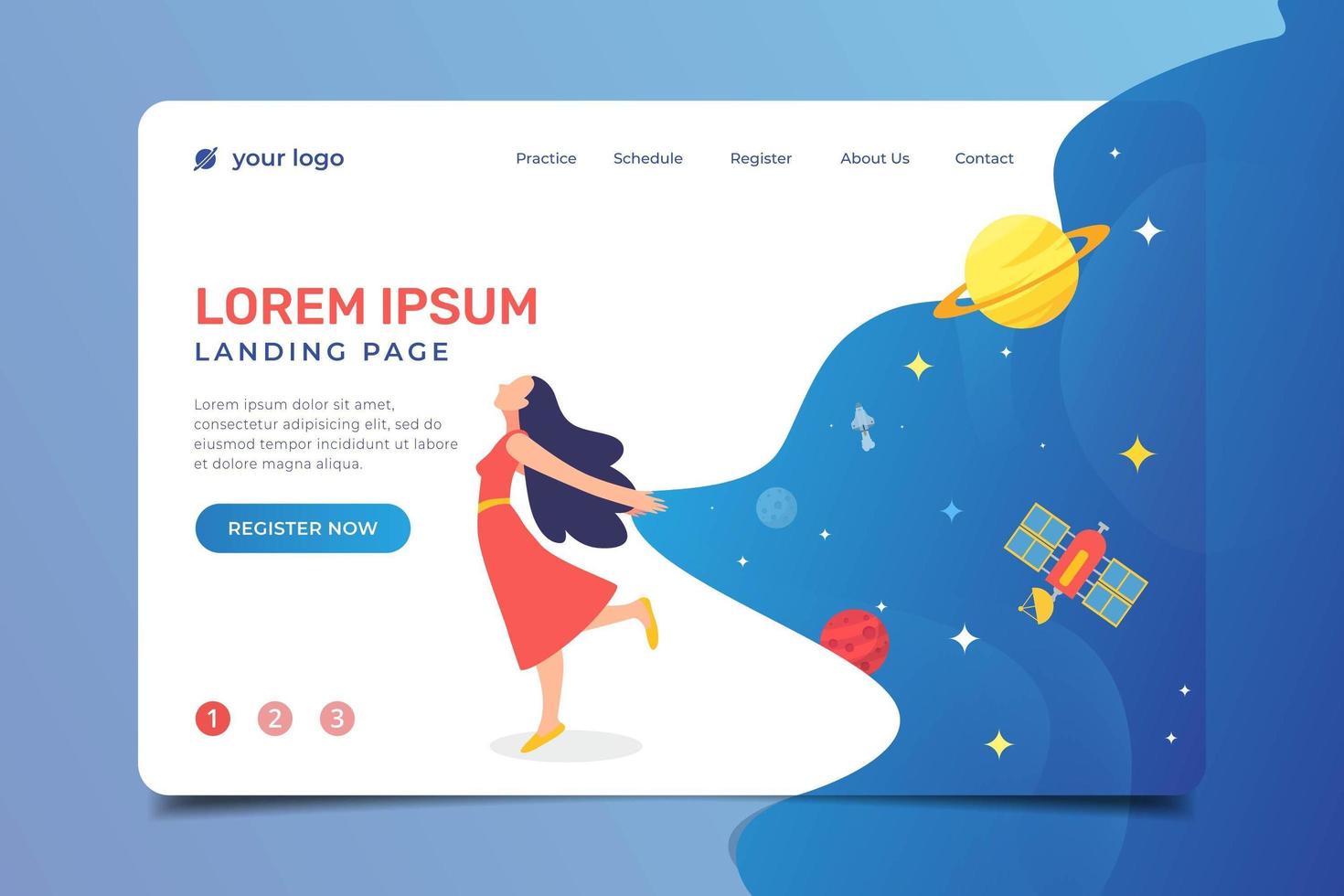 Landing Page with Happy Woman and Space Background vector