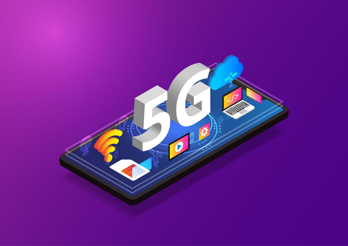 teléfono inteligente con tecnología isométrica 5g vector