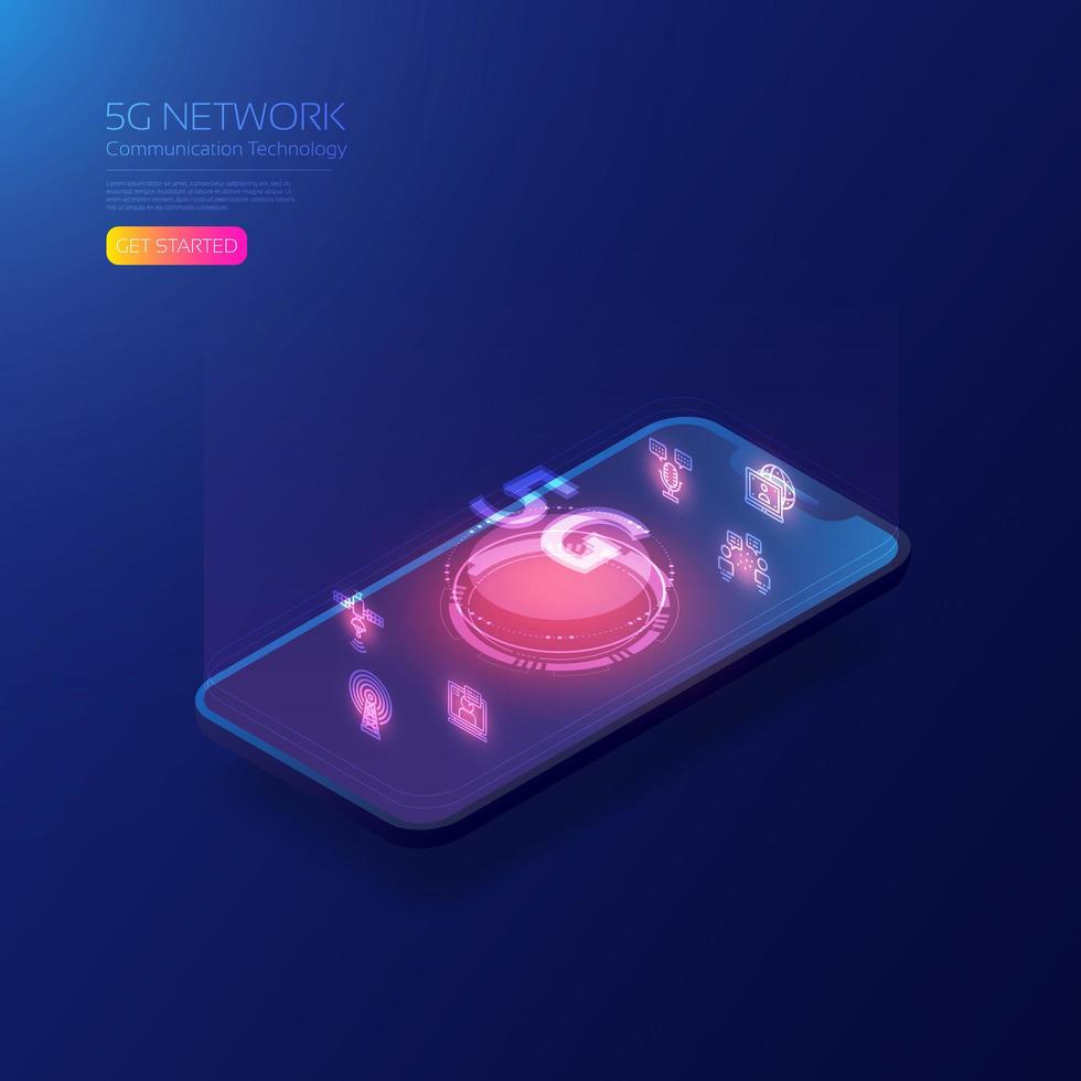 Holographic 5G Digital Technology on Smartphone vector