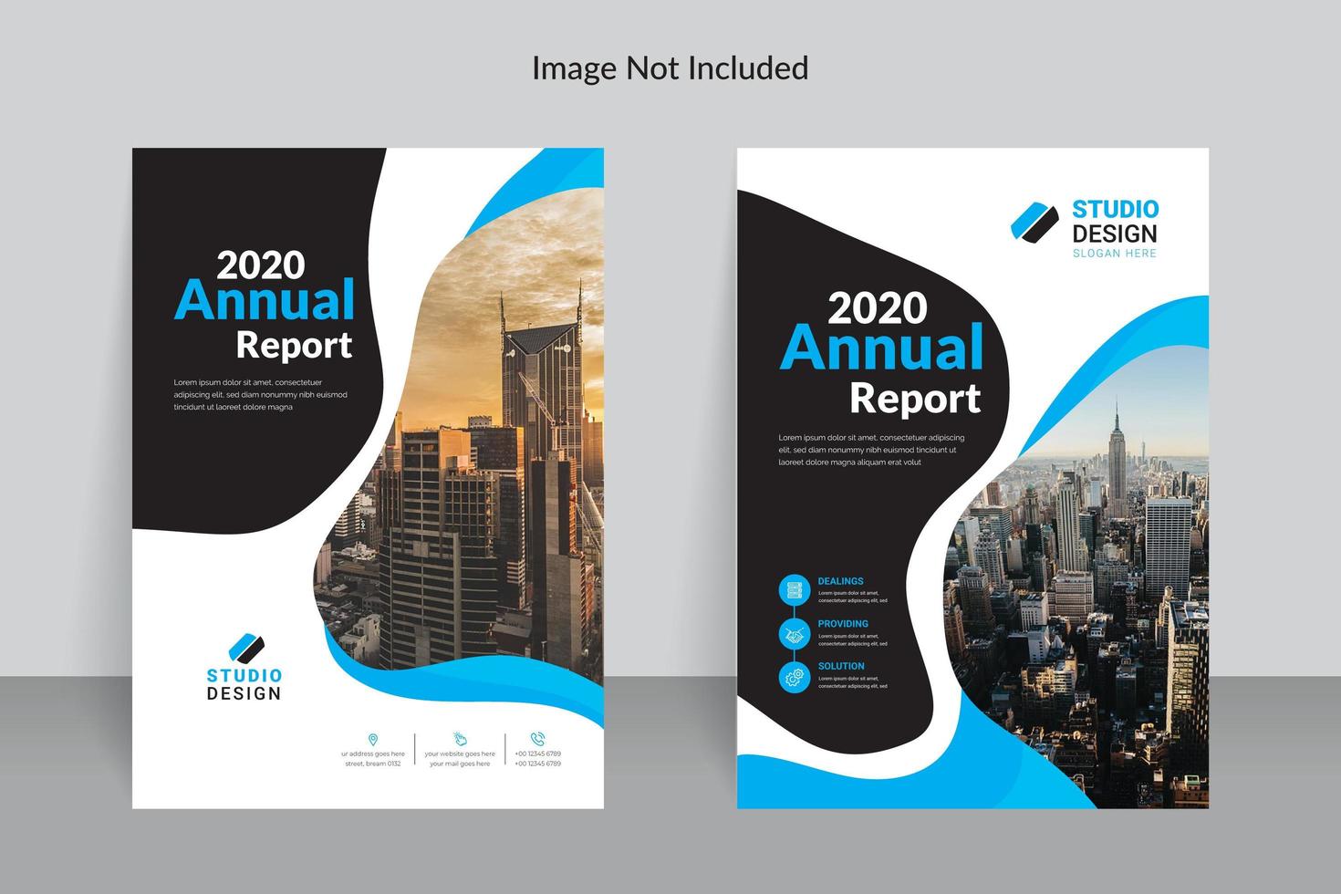Blue and Black Fluid Shape Annual Report Template vector