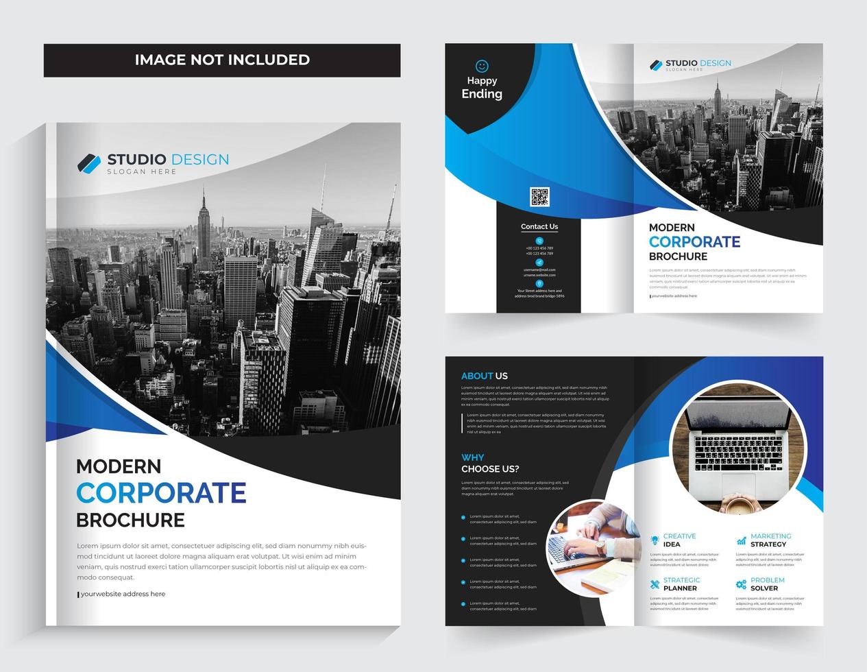 Business Corporate Bi-fold  Template Design Gradient Cyan Color vector