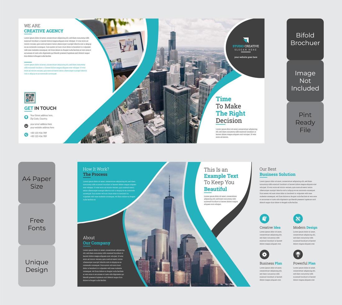 Corporate Square Bi-Fold Brochure Template Design Teal Color vector