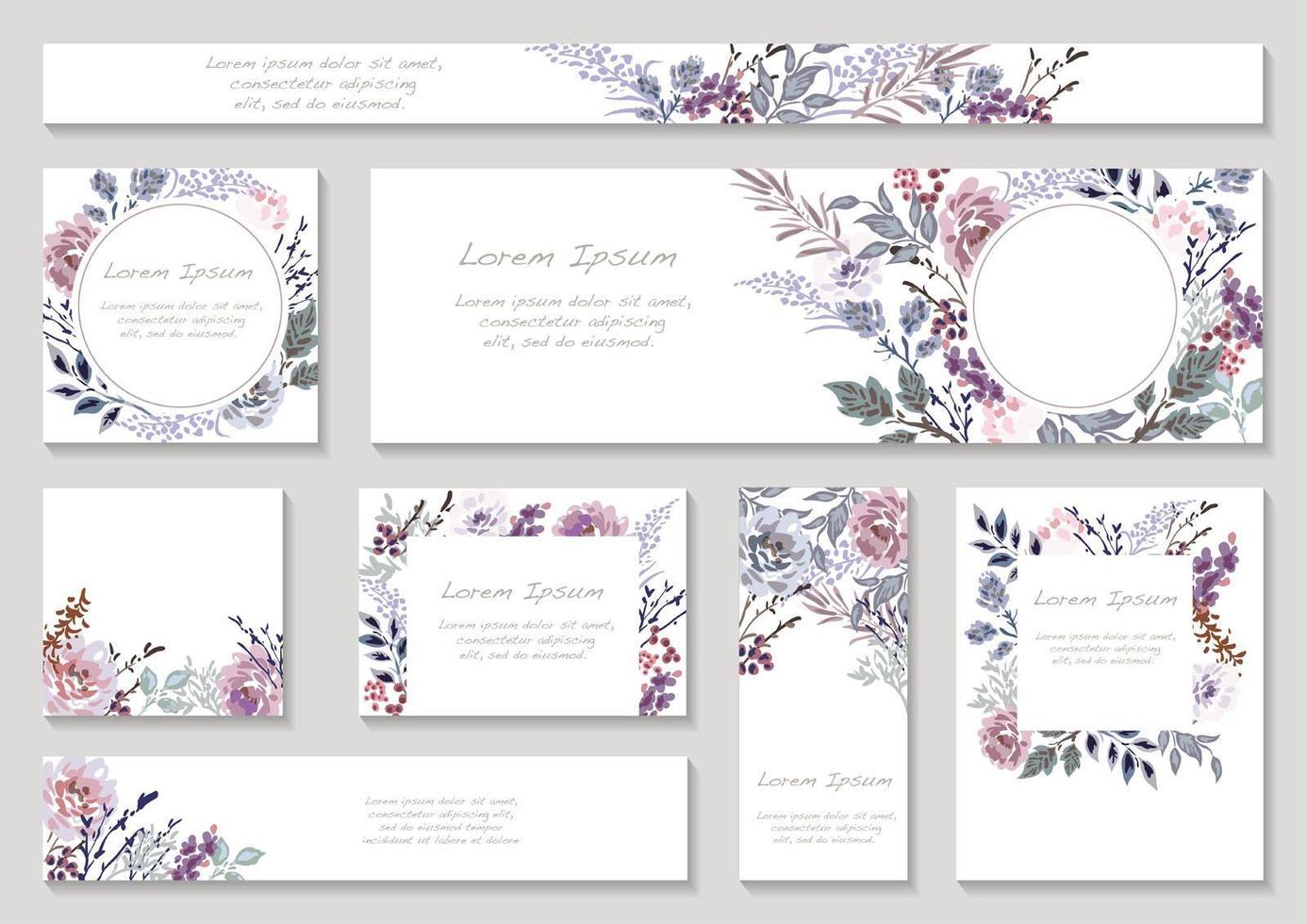 Set Of Purple Toned Floral Cards With Text Space vector