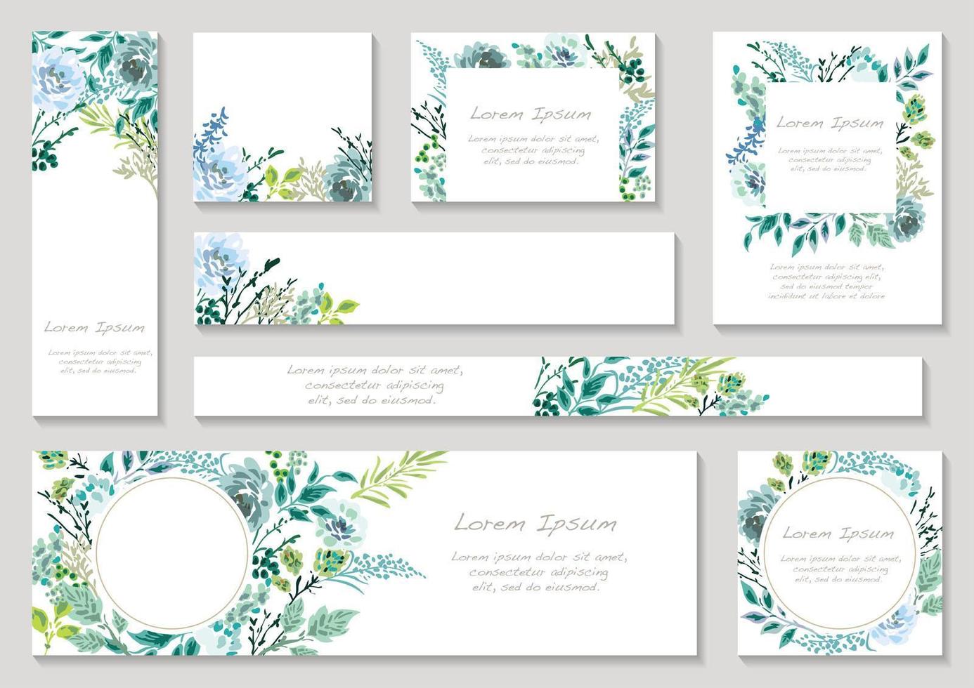 conjunto de tarjetas florales en tonos azules con espacio de texto vector