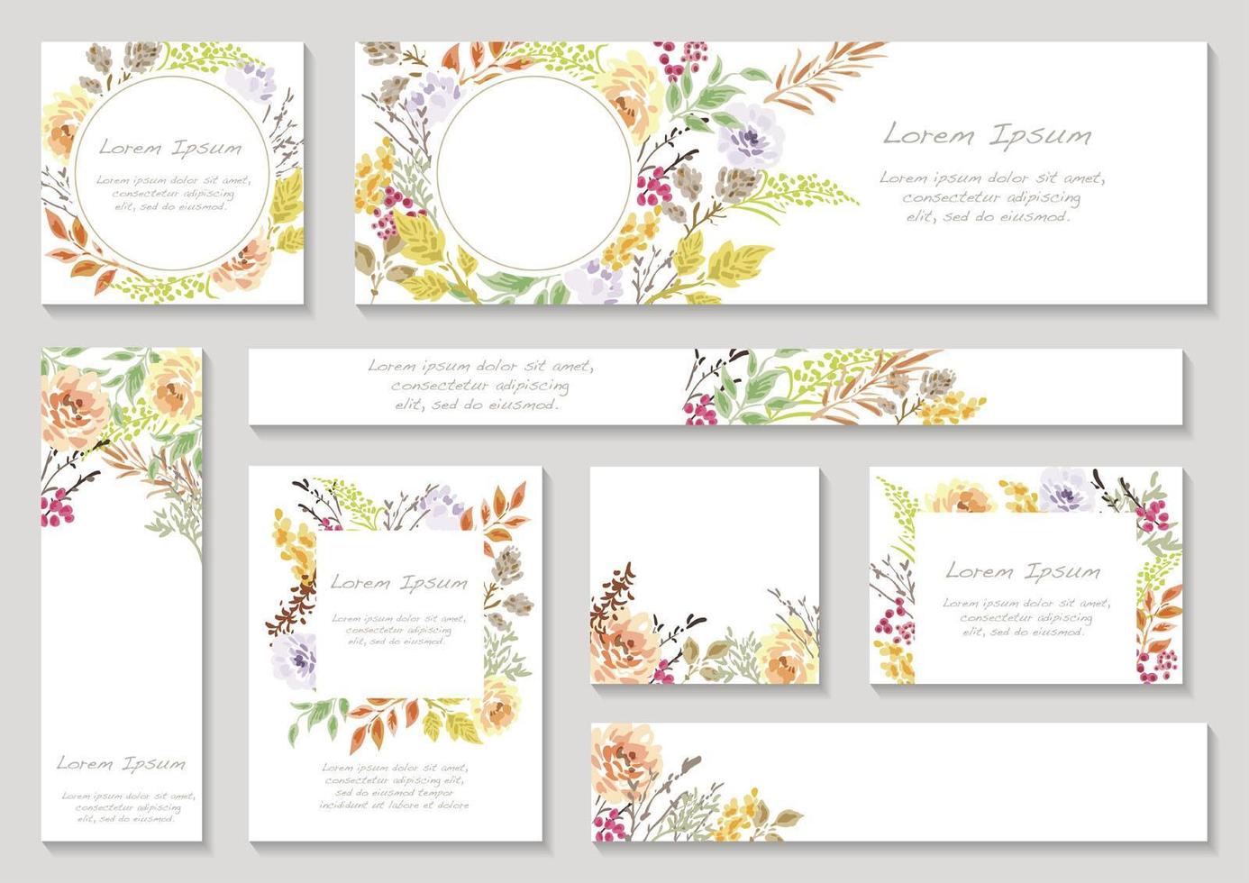 conjunto de coloridas tarjetas florales con espacio de texto vector