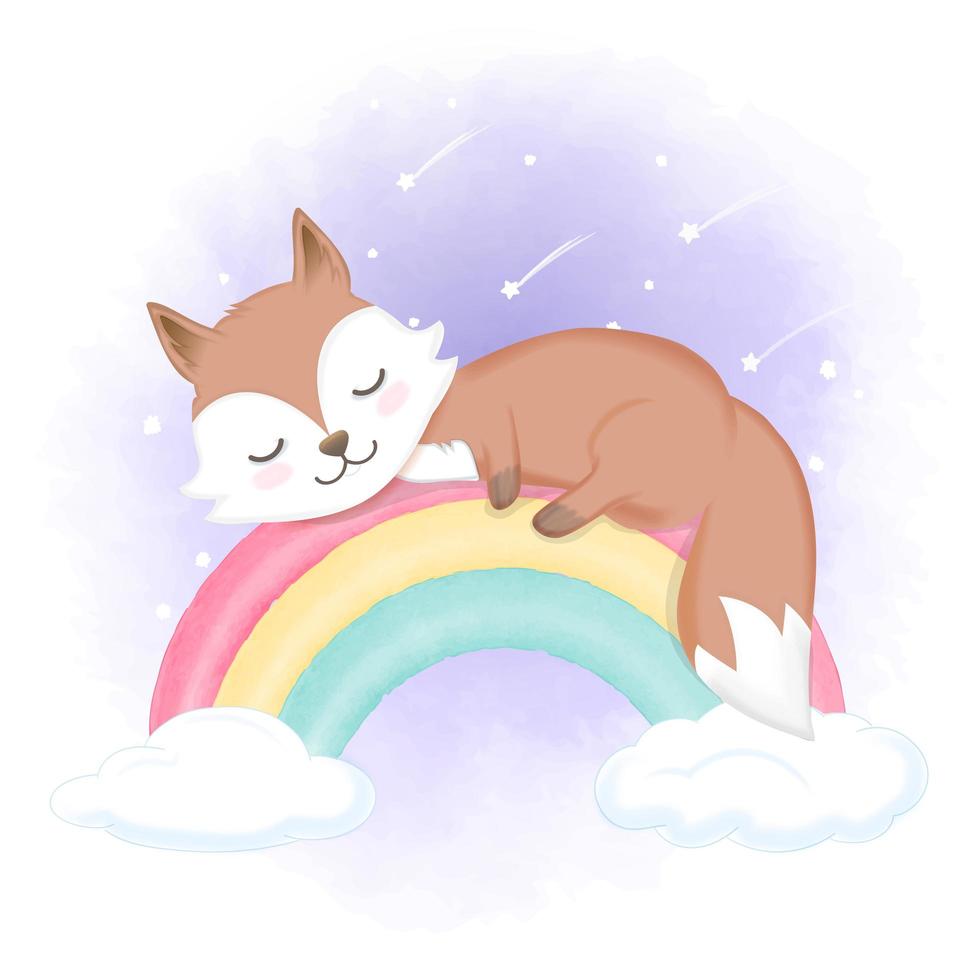 Fox sleeping on rainbow vector