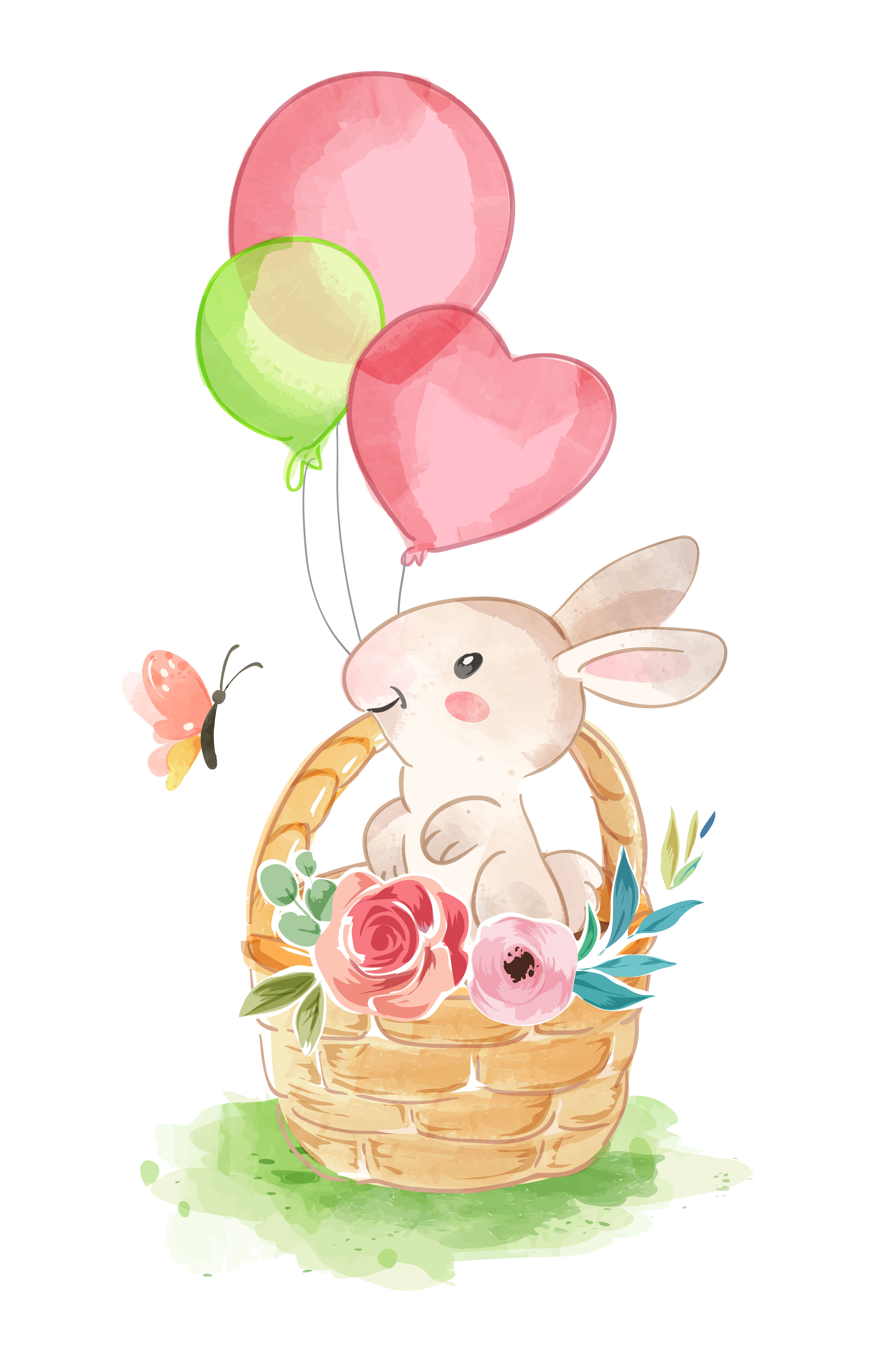 Download cute rabbit in basket with balloons - Download Free ...