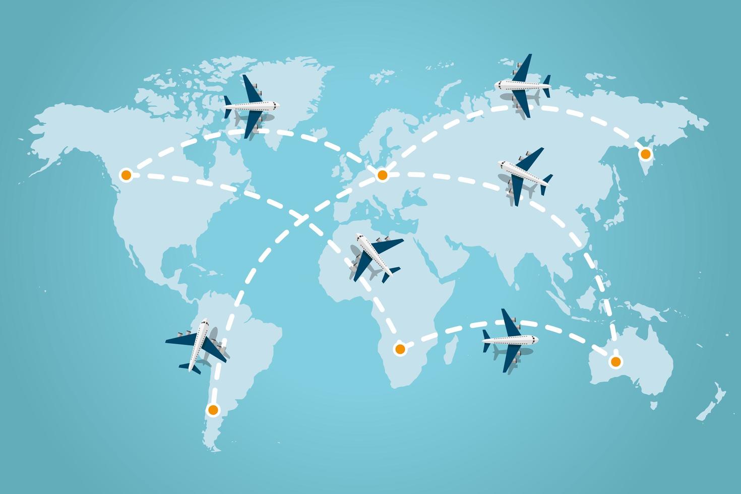 Airplanes flying over world map vector