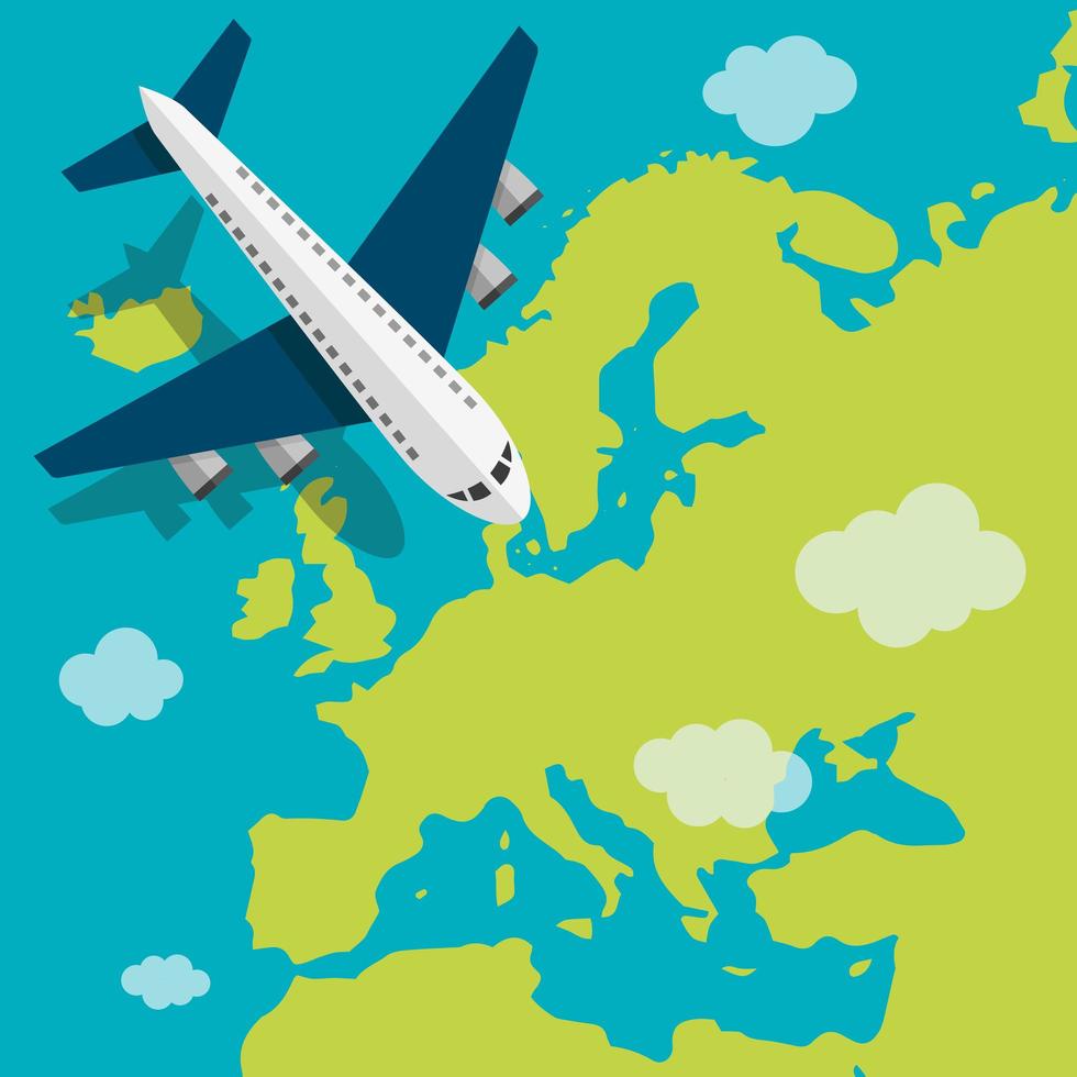 Airplane flying over Europe vector