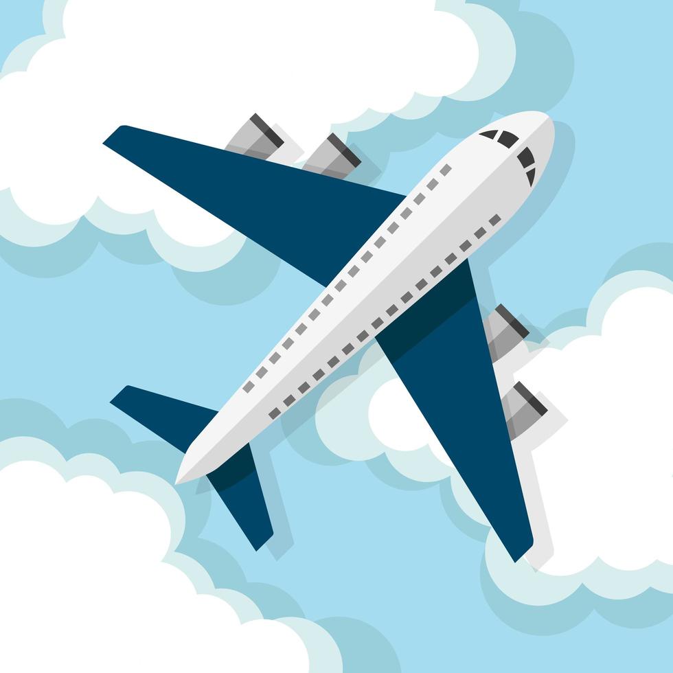 Airplane flying over clouds vector