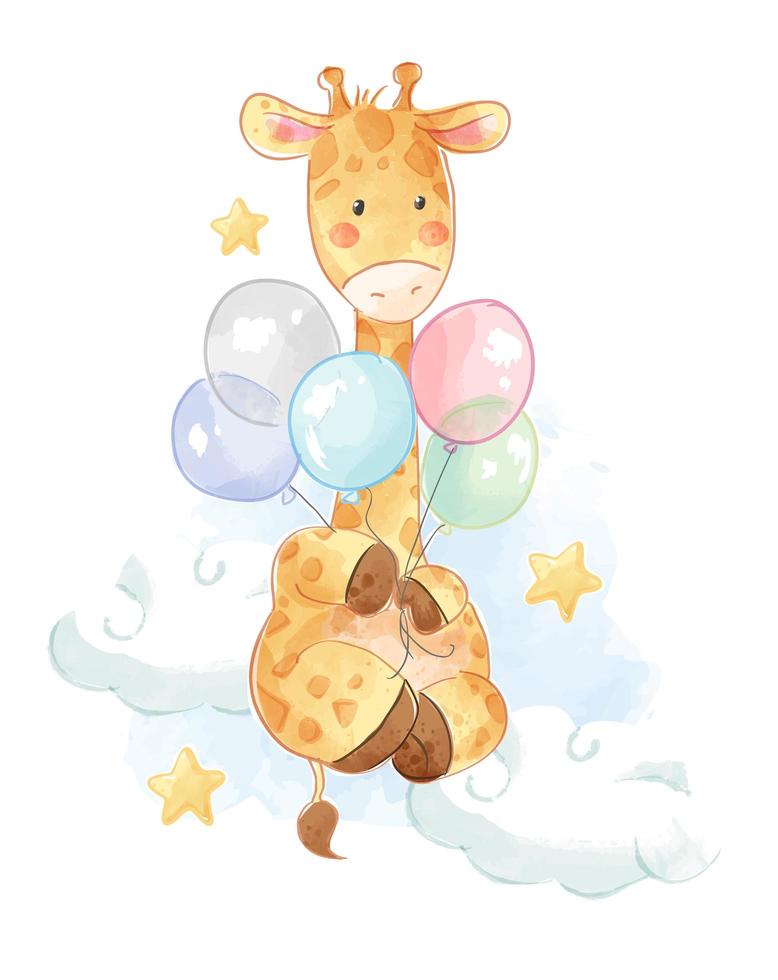 cartoon giraffe with colorful balloons vector