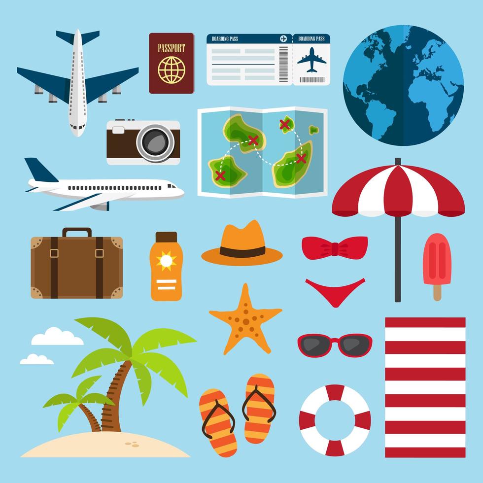 Travel and holidays on the beach element set vector