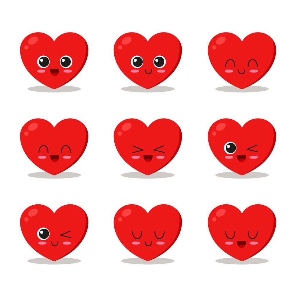 Cute heart character set vector