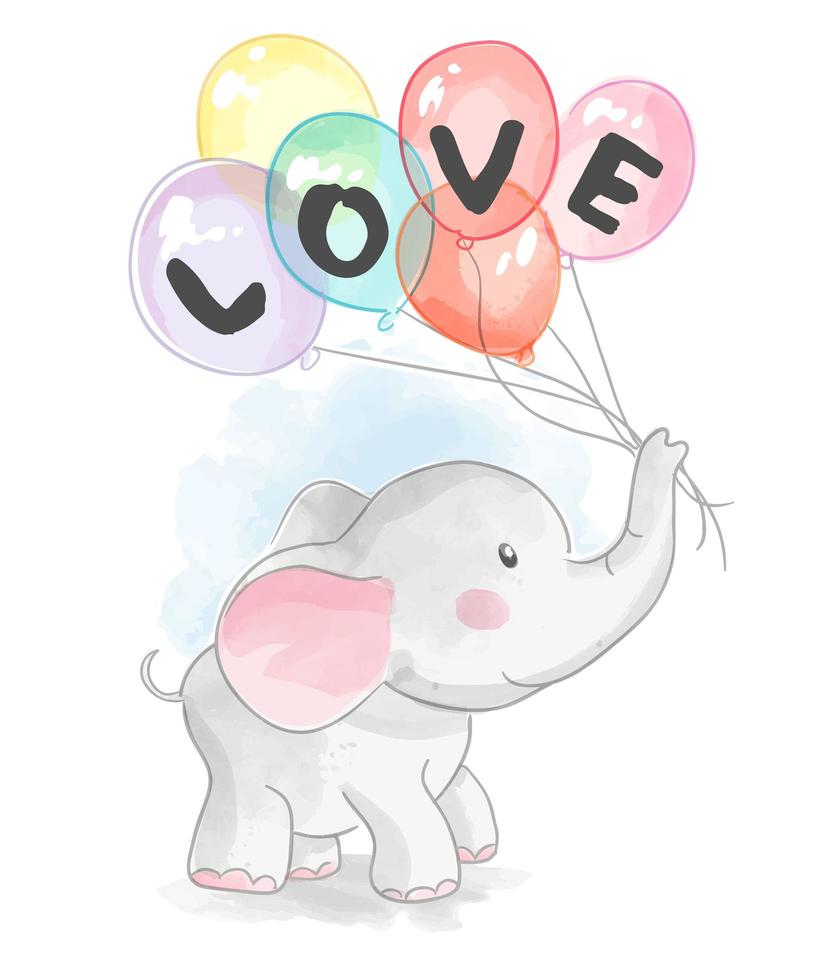 cartoon elephant holding love balloons vector