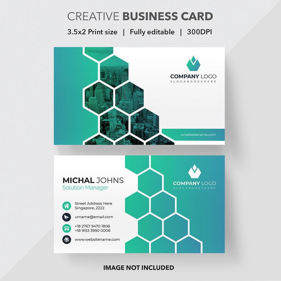 Creative Vertical Green Blue Hexagon Business Card vector