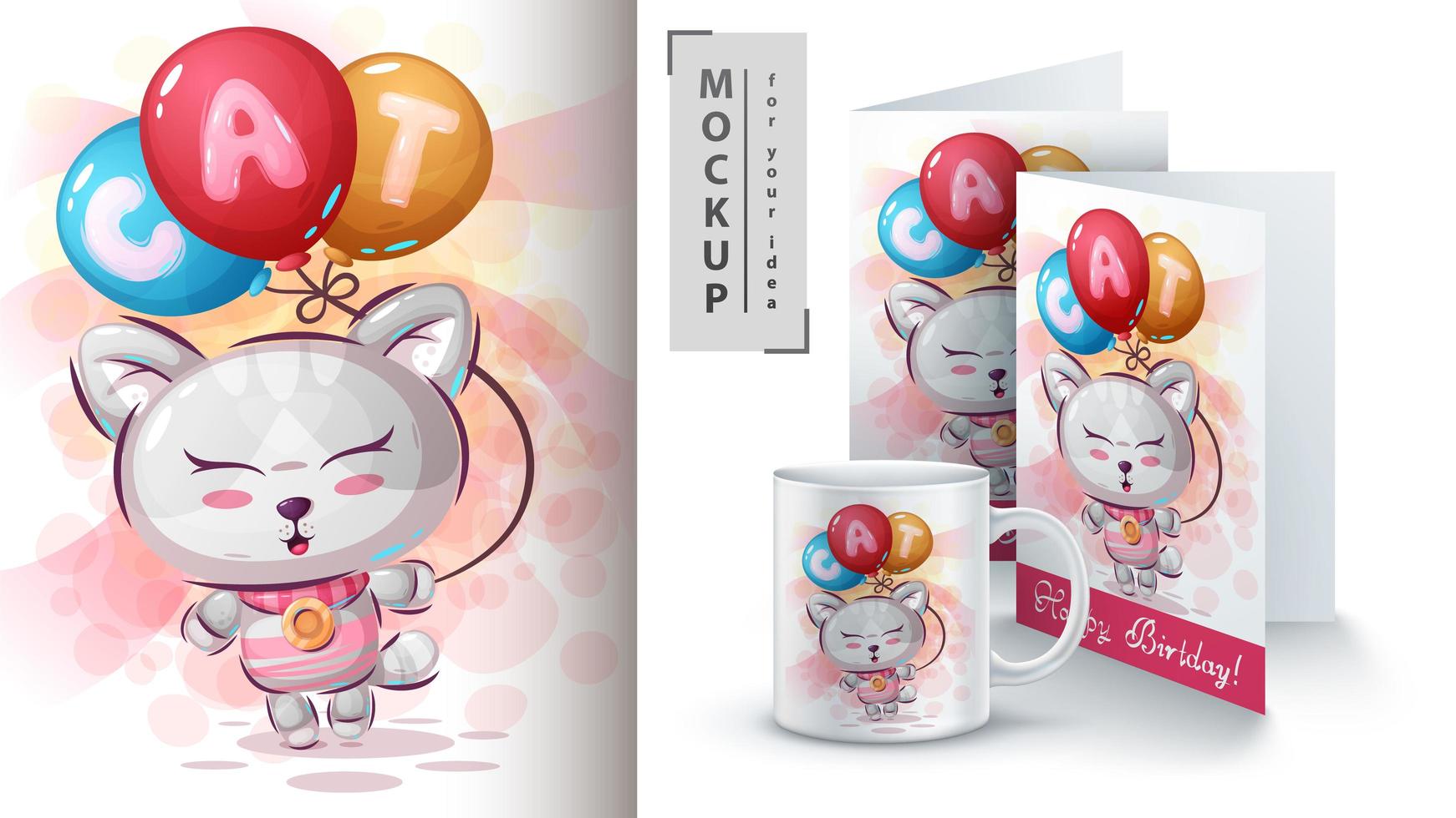 Kitty with Air Balloon Poster and Merchandising vector