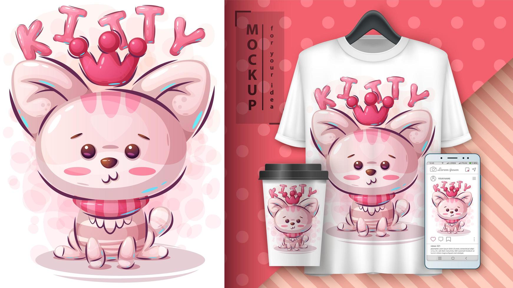 Pink Princess Kitty Poster  vector