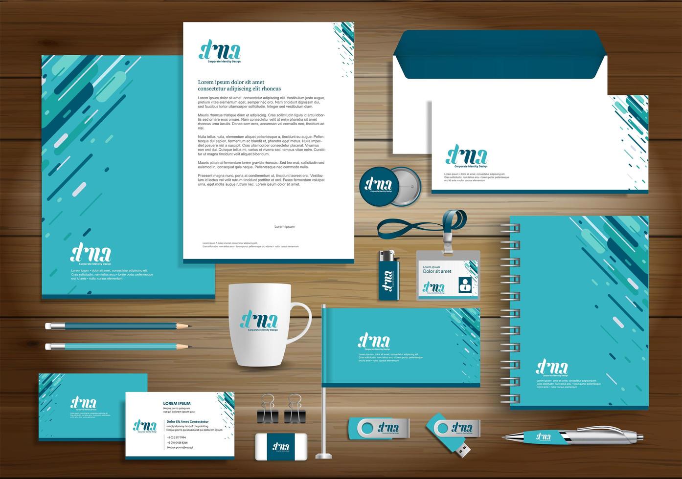 Blue Multiple Line Design Identity and Promotional Items vector