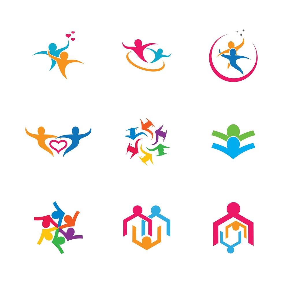 People in different poses business teamwork icon set