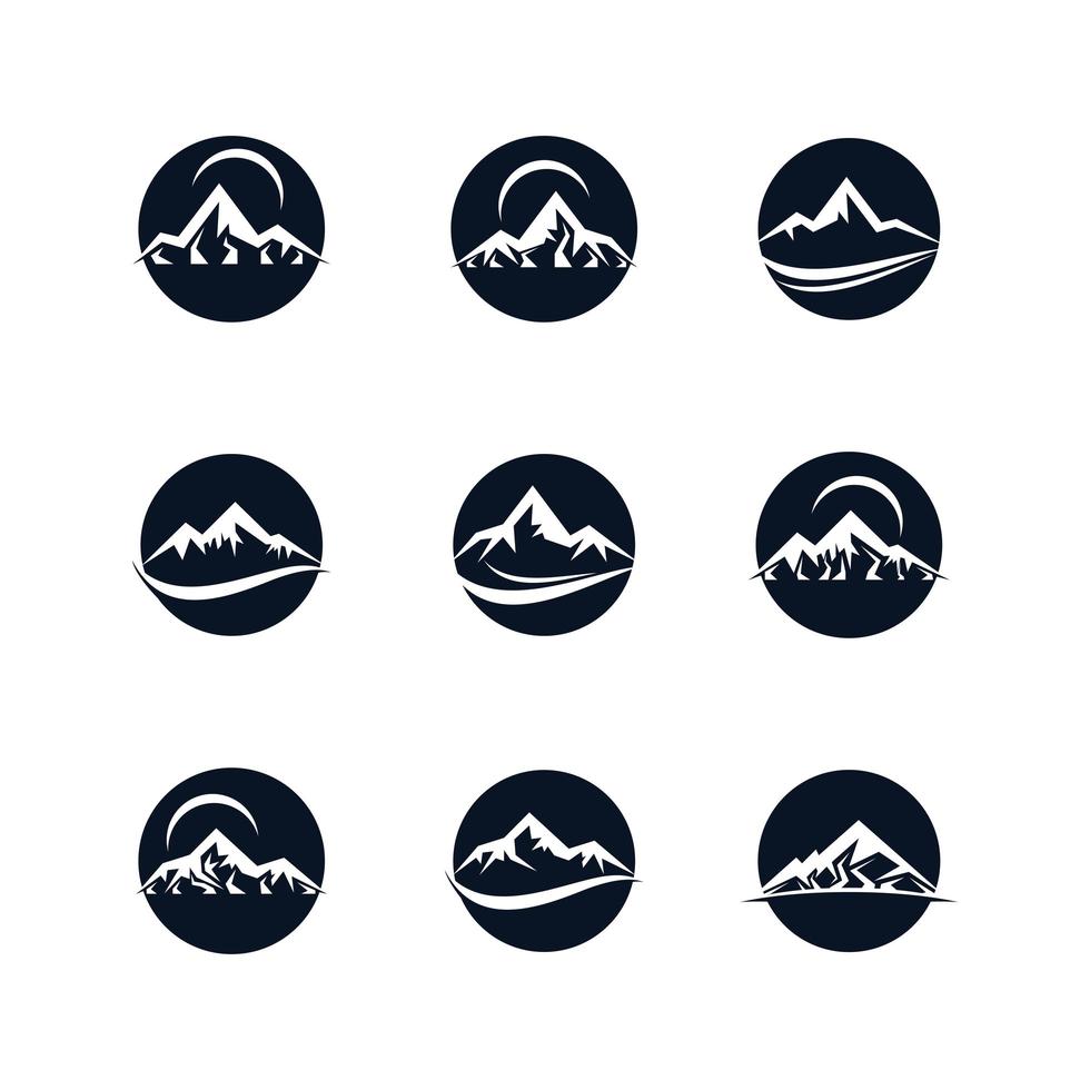 montaña en conjunto de iconos de círculo vector