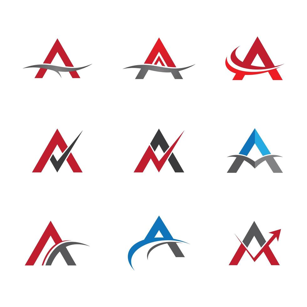 Letter a logo set with checks and curved lines vector