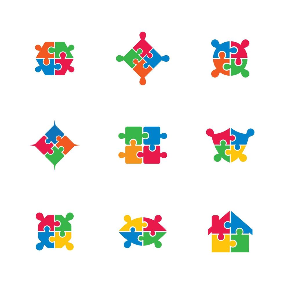 Puzzle icon set in bright colors vector
