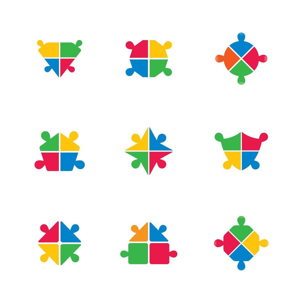 Brightly colored puzzle piece business teamwork icon set vector