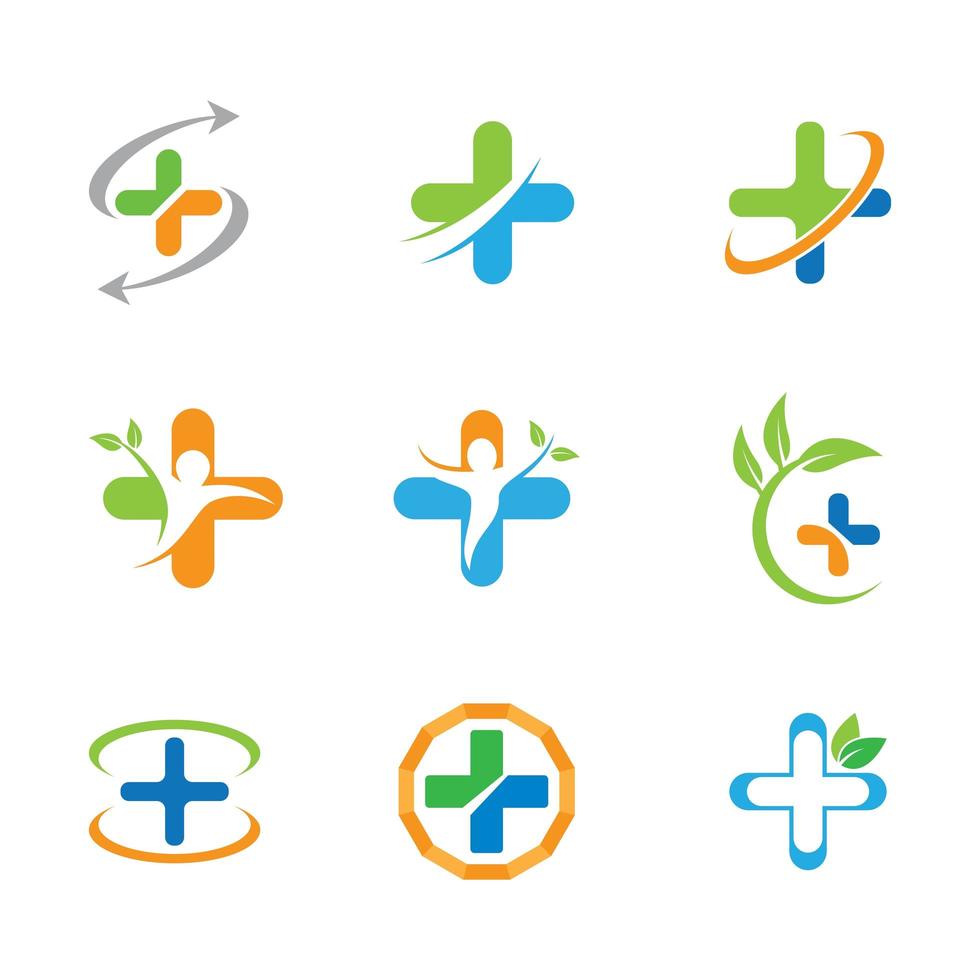 Medical cross icon set with leaves vector