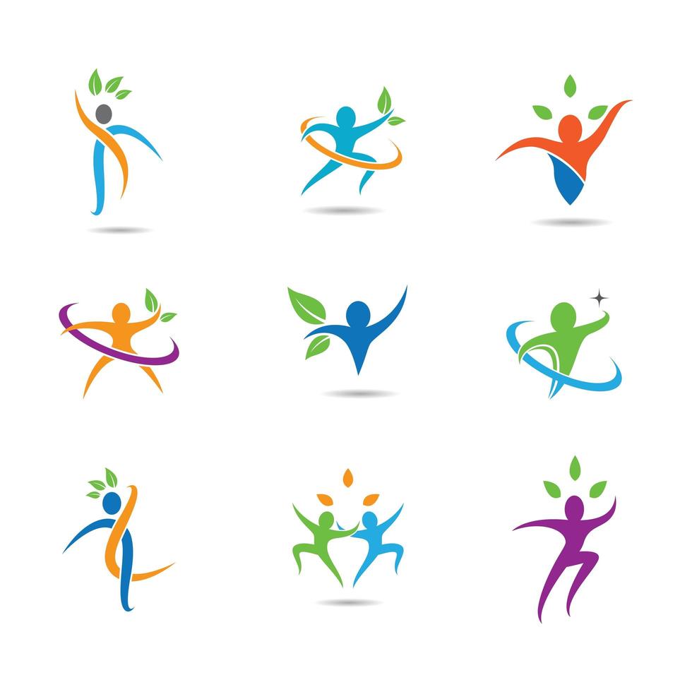 Wellness symbol set with people and leaves vector