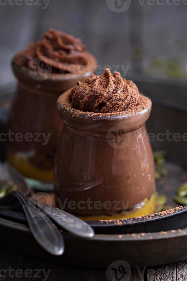 Healthy vegan chocolate pumpkin pudding photo