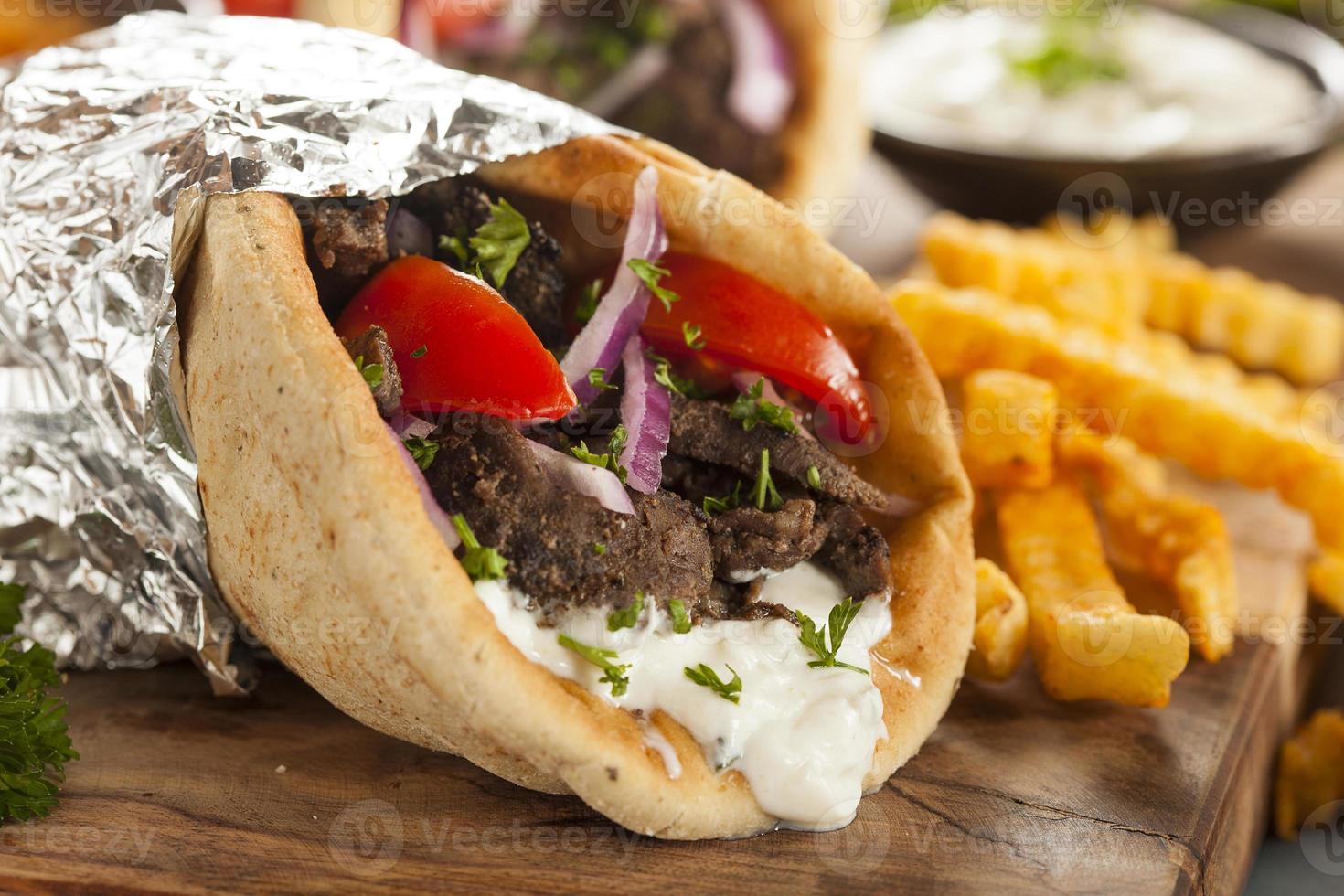 Homemade Meat Gyro with French Fries photo