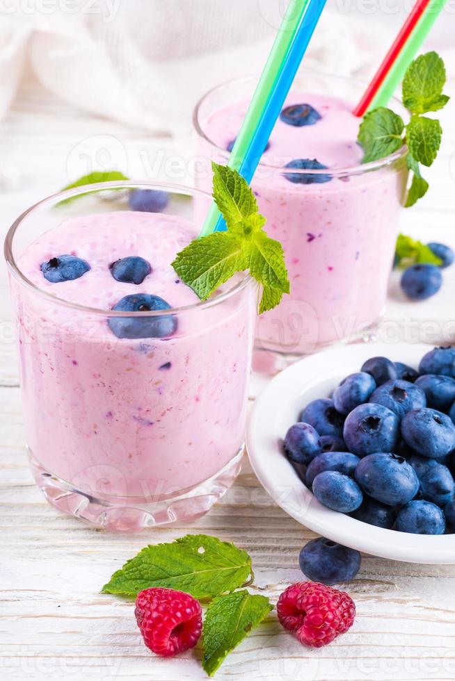 Milkshake with blueberries photo