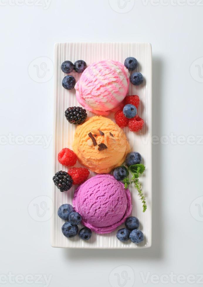 Assorted ice cream with fresh berry fruit photo