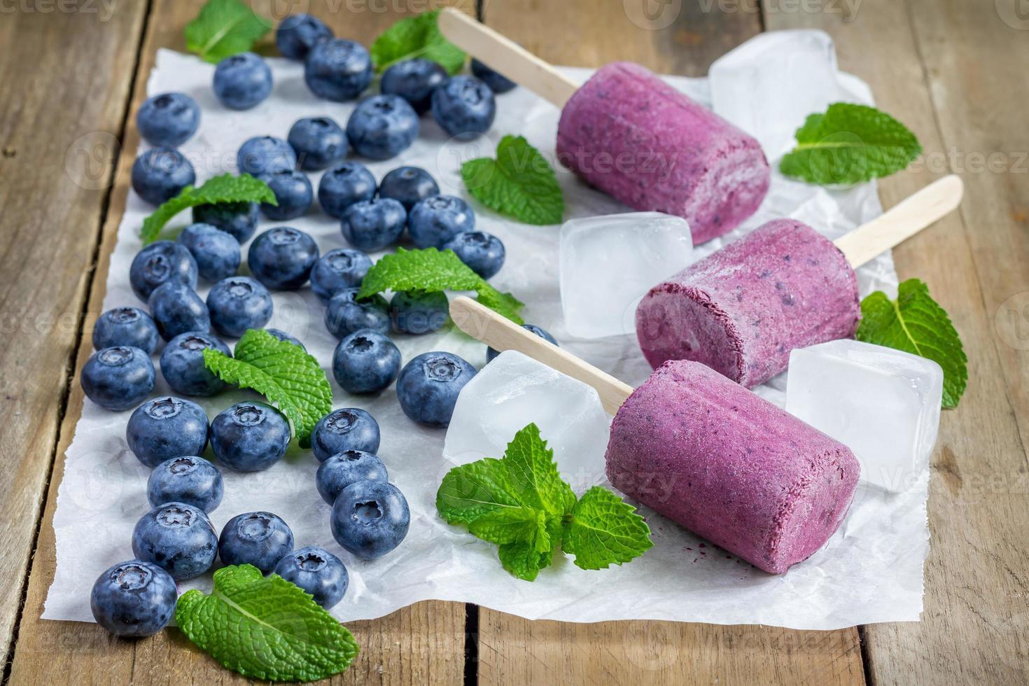 Homemade popsicles with blueberry, yogurt and honey photo