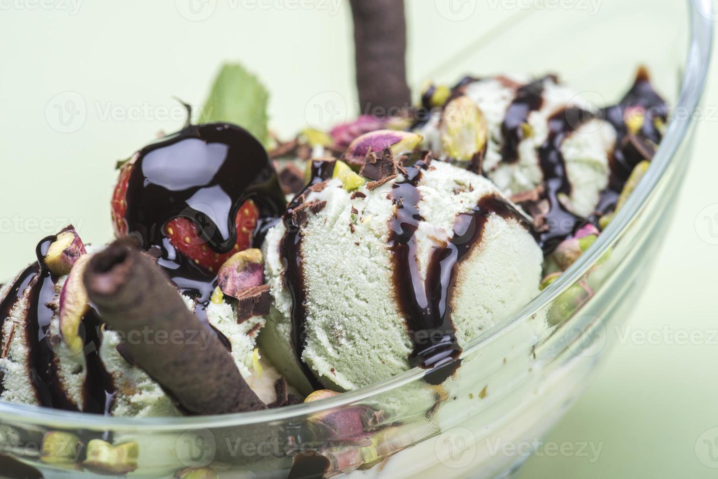 Ice-cream in a glass bowl photo