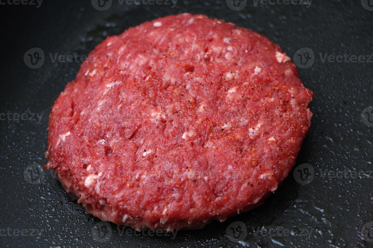 Raw Hamburger on the Skillet photo
