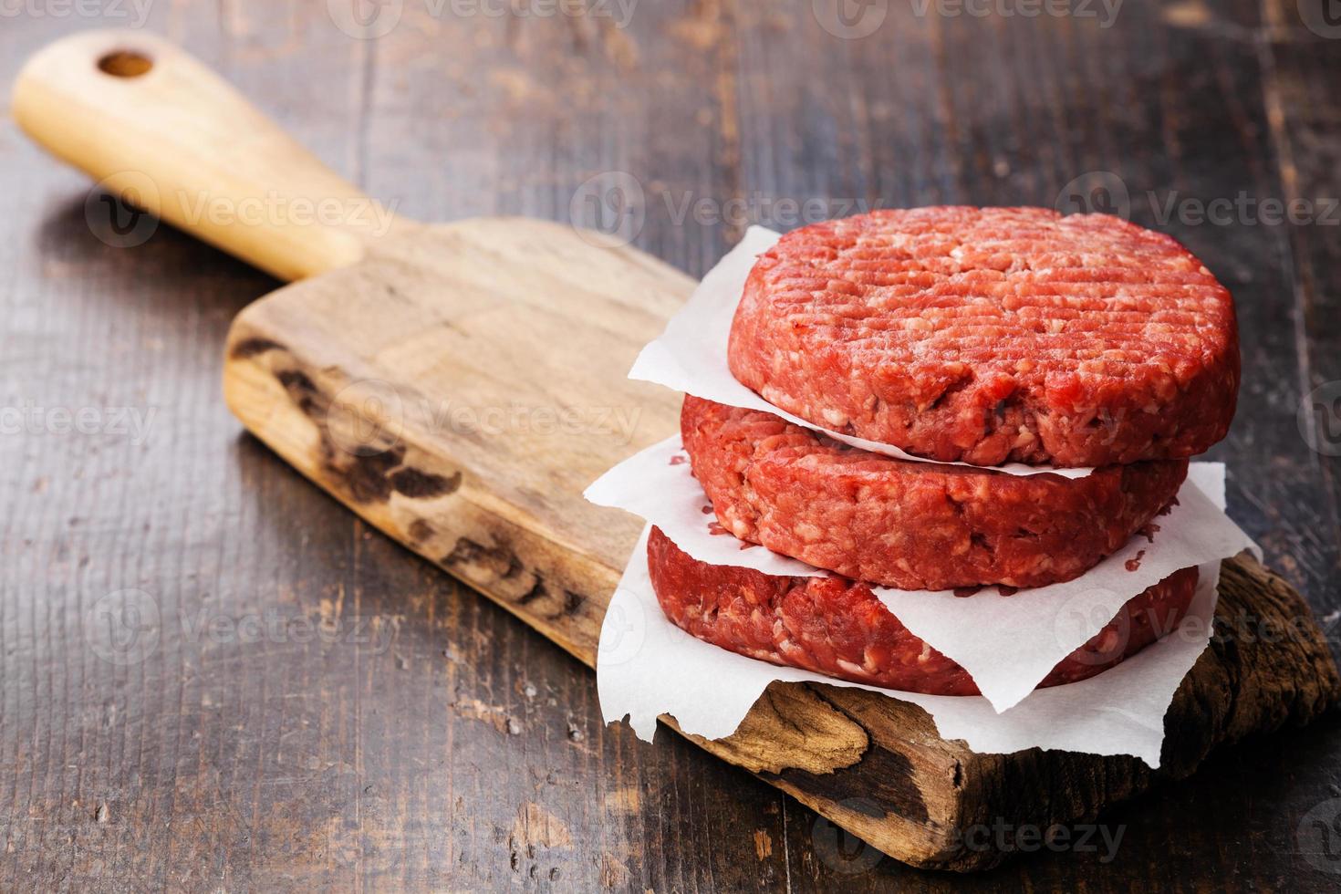 Raw Ground beef meat Burger steak cutlets photo