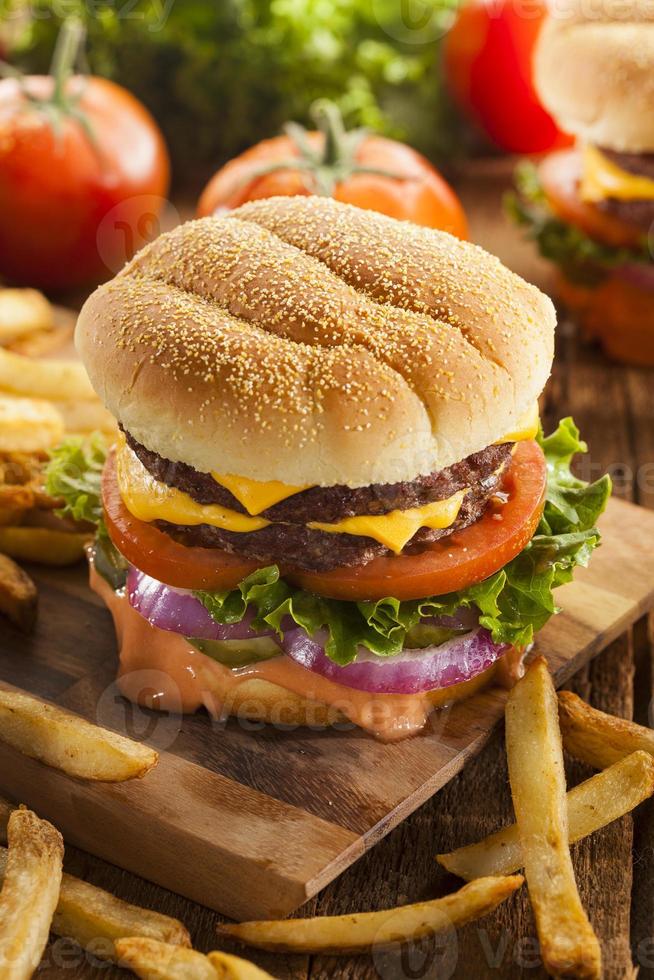 Beef Cheese Hamburger with Lettuce Tomato photo