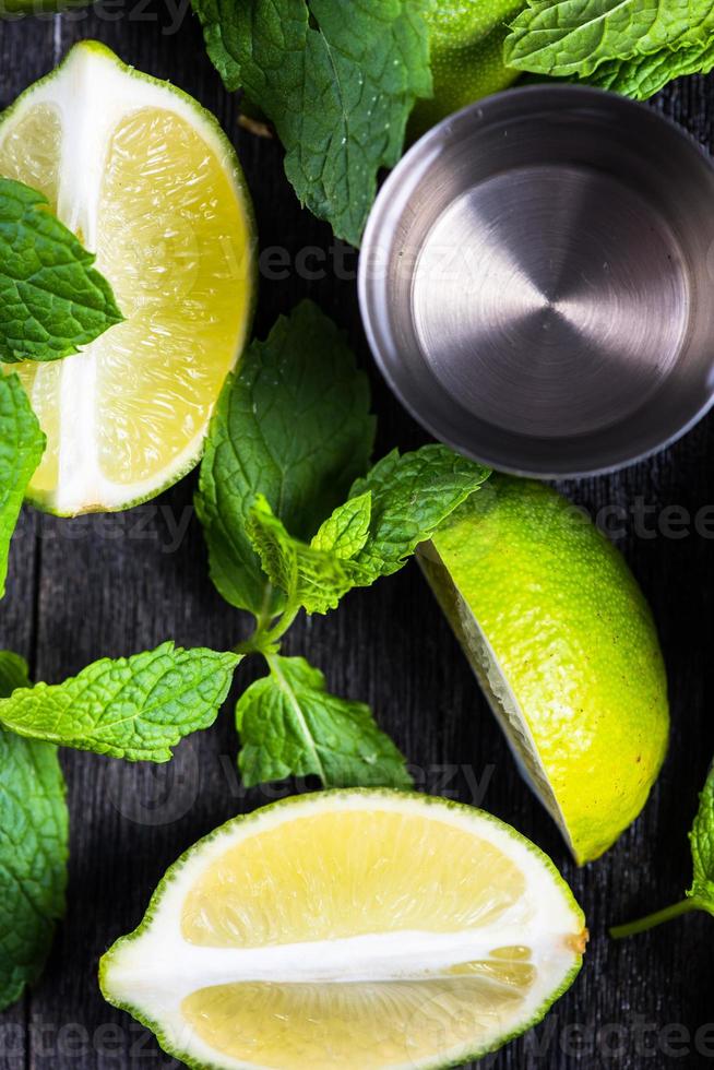 Fresh lime and ice with mint photo