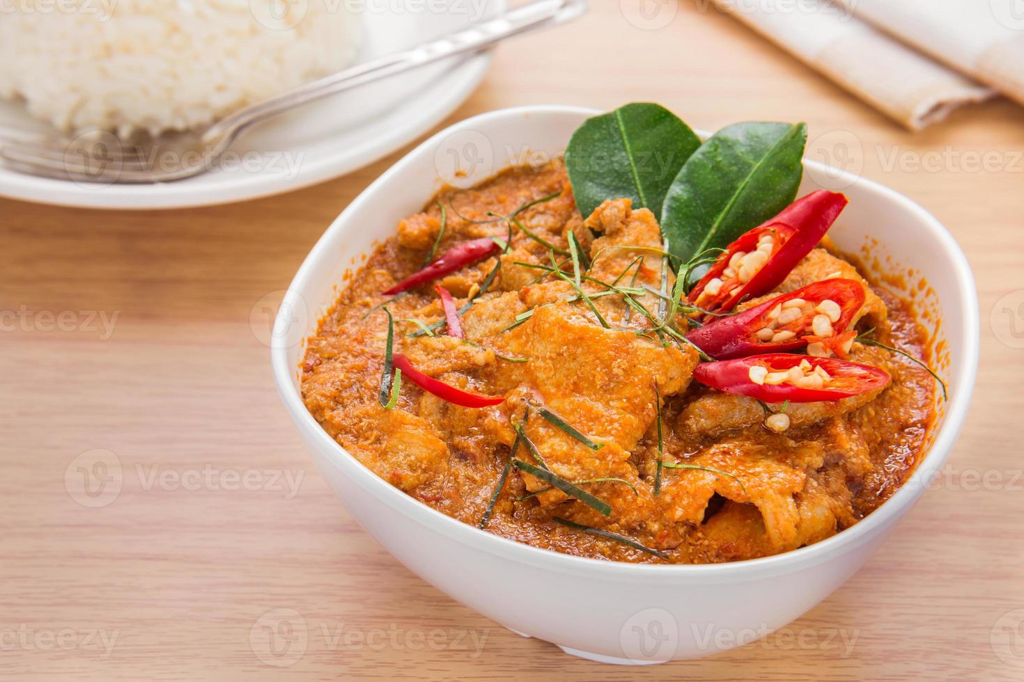 Red curry with pork and rice (Panaeng), Thai food photo
