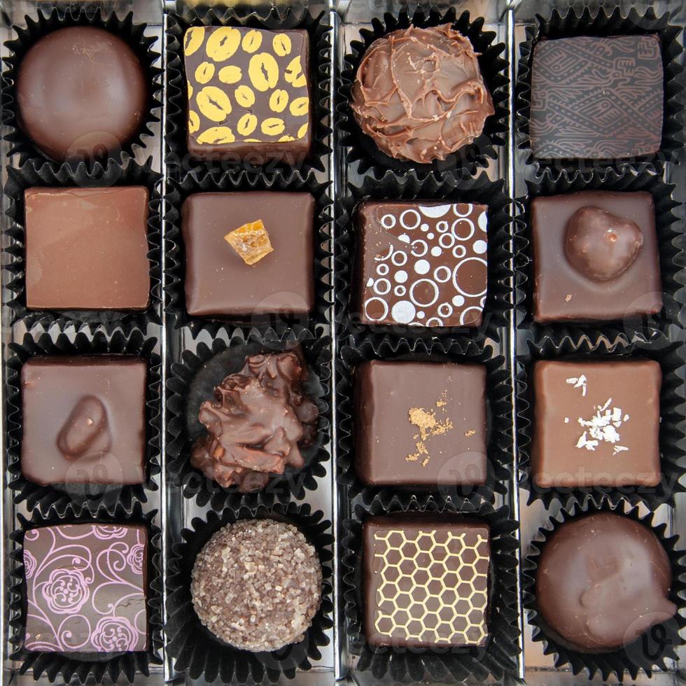 Box of various chocolate pralines photo