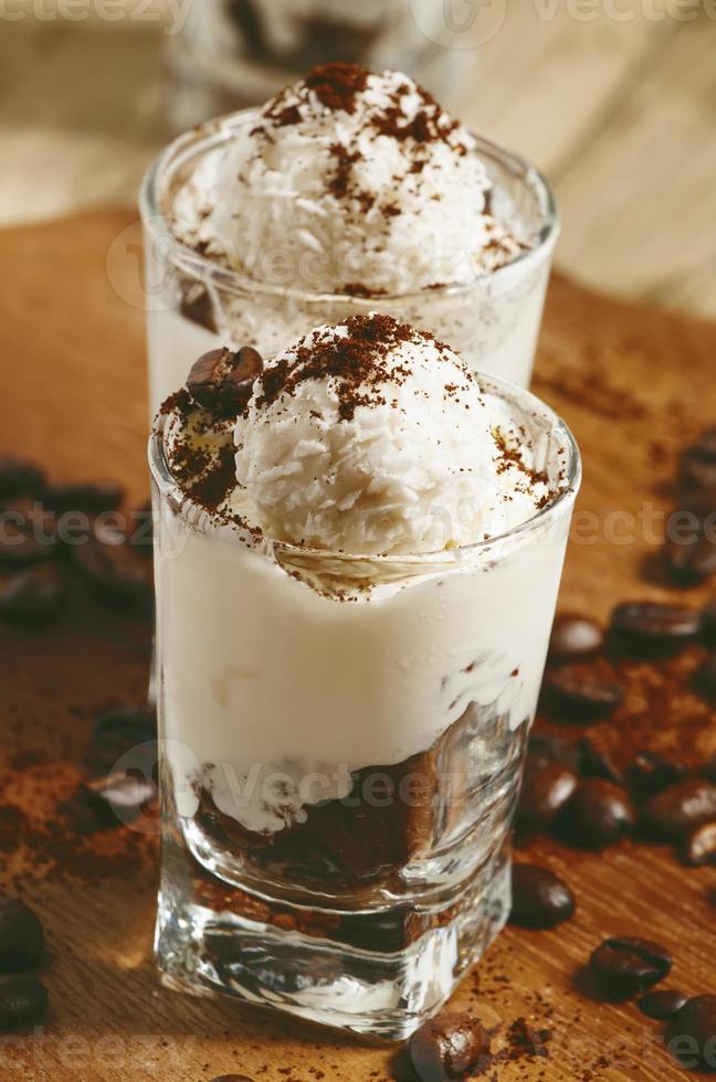 Tasty dessert with ice cream, chocolate and coffee, selective fo photo
