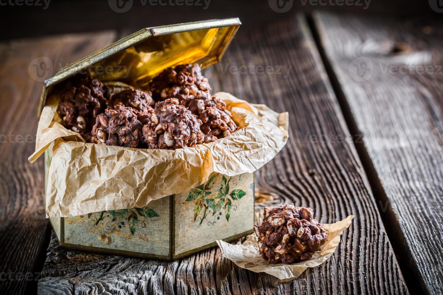 Sweet chocolate balls with corn flakes and milk 726954 Stock Photo at